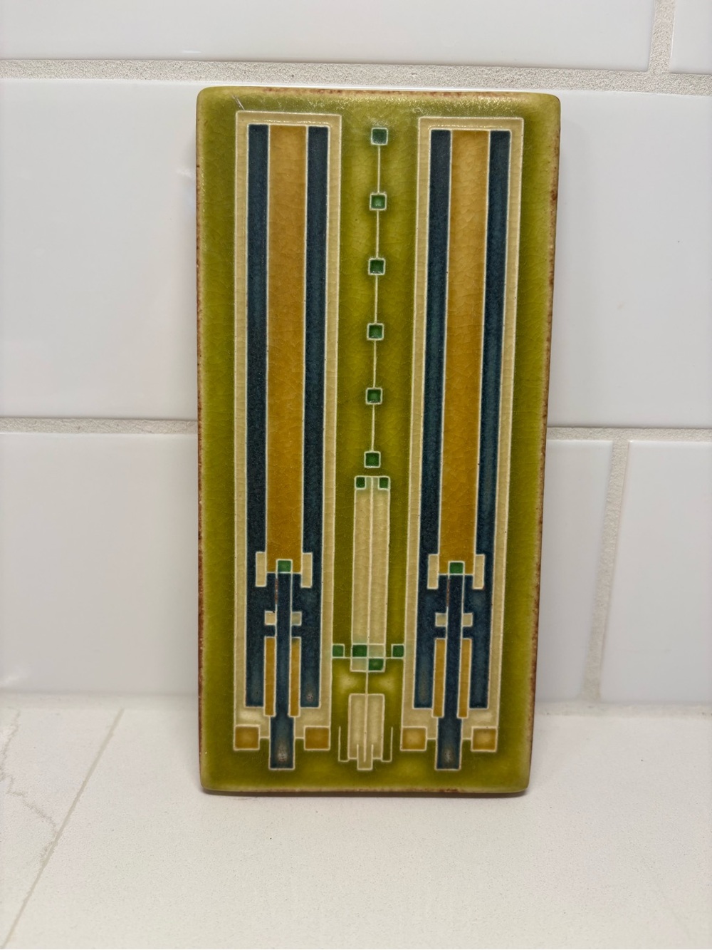 Motawi Frank Lloyd Wright Geometric Window Ceramic Art Tile Ann Arbor MI. 4”x8”